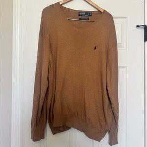 Polo Ralph Lauren Sweater Mens 3XB BIG tan Pima Cotton V Neck Pullover